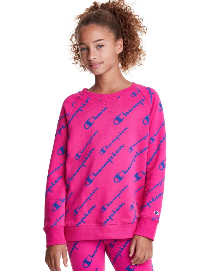 Champion Fleece Raglan Allover Logo Sweatshirt Meisjes - Roze - Belgie 5861OQJVA